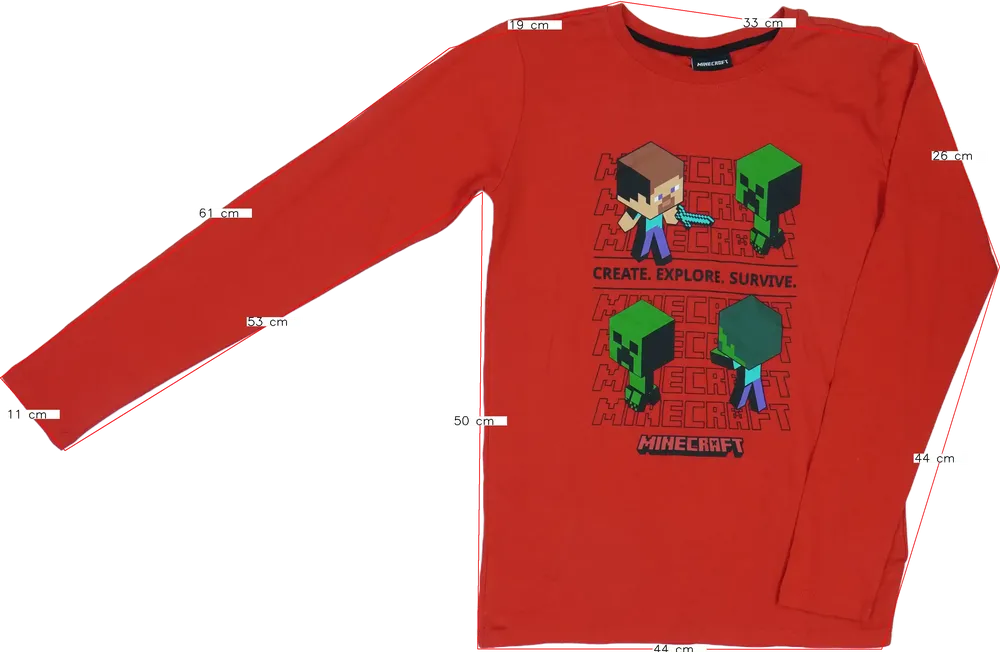 Piros Minecraft Hosszú ujjú felső EU 176 / UK 16 év / US XL