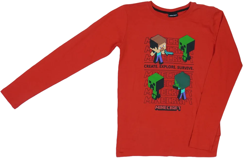 Piros Minecraft Hosszú ujjú felső EU 176 / UK 16 év / US XL