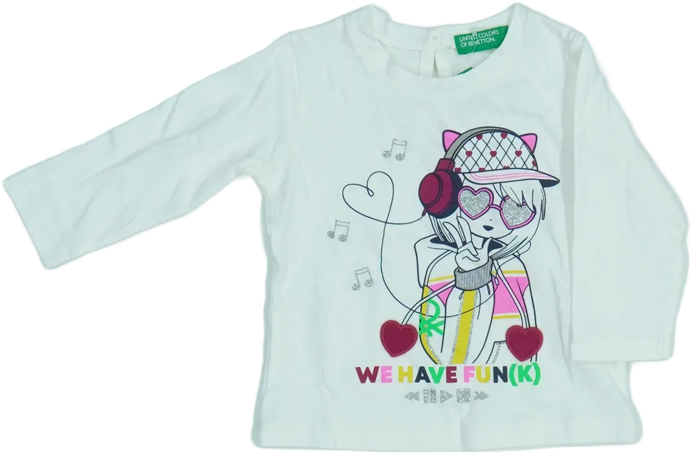 Fehér Benetton Hosszú ujjú felső EU 68 / UK 3-6 hónap / US 3-6 hónap