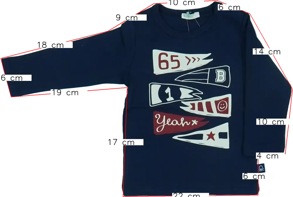 Kék Benetton Hosszú ujjú felső EU 68 / UK 3-6 hónap / US 3-6 hónap