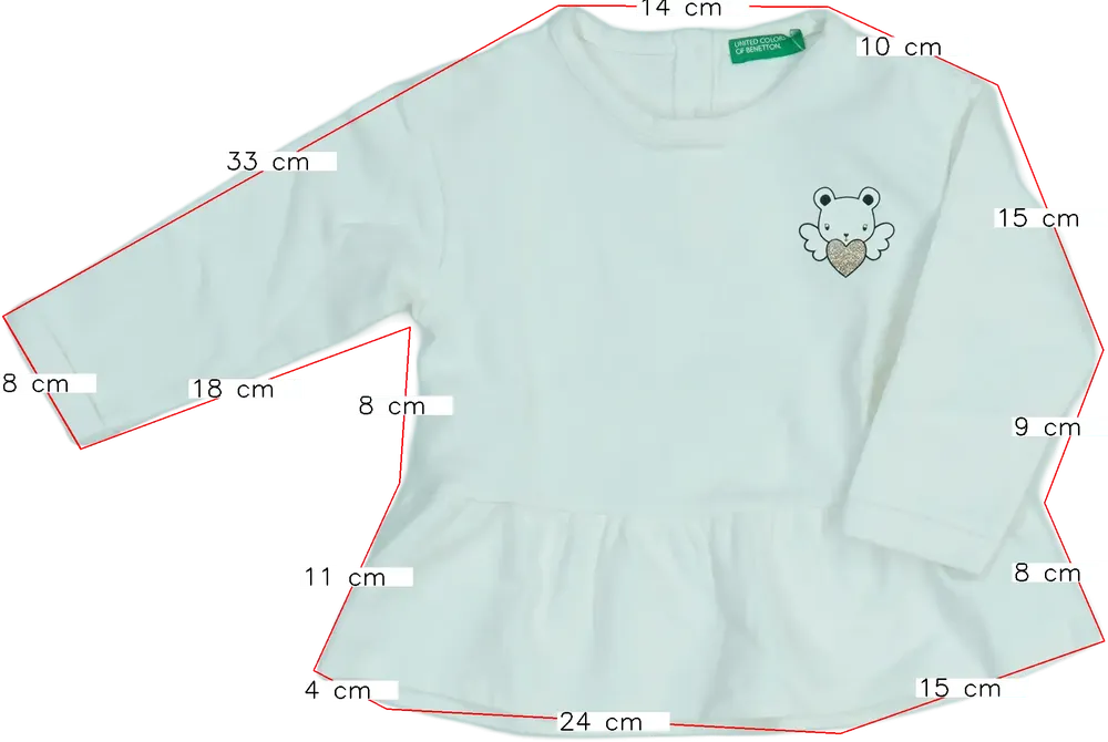 Fehér Benetton Hosszú ujjú felső EU 86 / UK 12-18 hónap / US 18 hónap