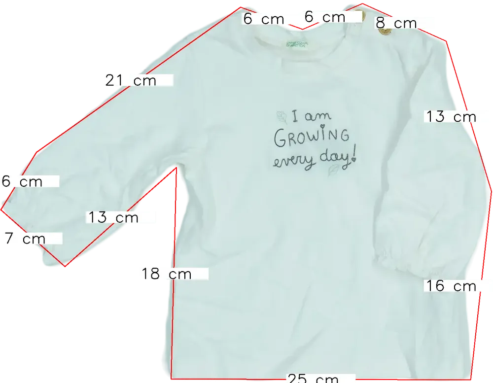 Fehér Benetton Hosszú ujjú felső EU 68 / UK 3-6 hónap / US 3-6 hónap