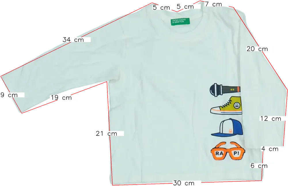 Fehér Benetton Hosszú ujjú felső EU 86 / UK 12-18 hónap / US 18 hónap