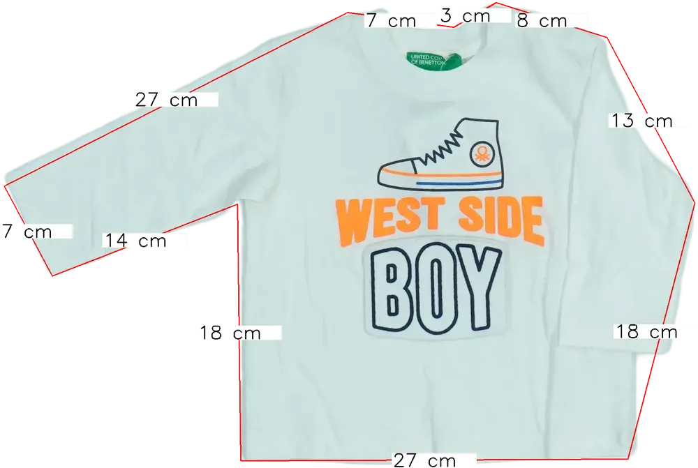 Fehér Benetton Hosszú ujjú felső EU 68 / UK 3-6 hónap / US 3-6 hónap