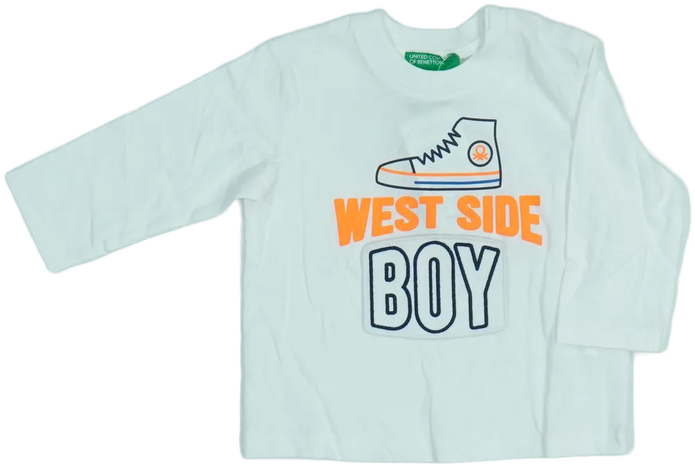 Fehér Benetton Hosszú ujjú felső EU 68 / UK 3-6 hónap / US 3-6 hónap