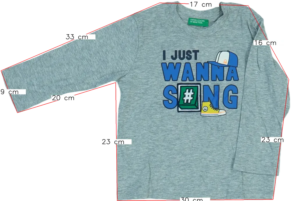 Szürke Benetton Hosszú ujjú felső EU 86 / UK 12-18 hónap / US 18 hónap