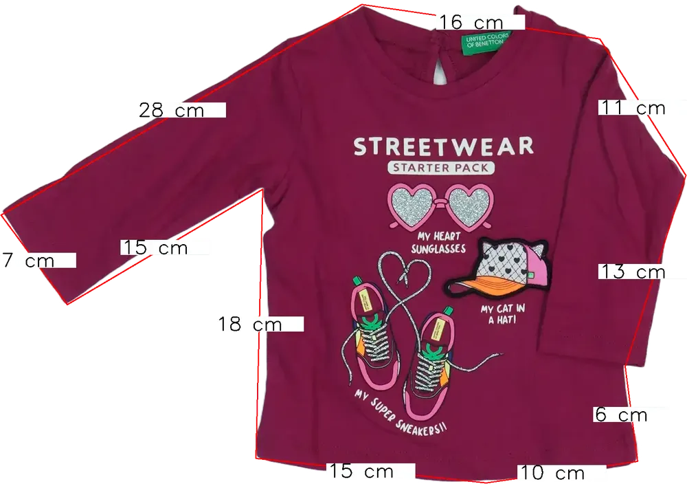 Rózsaszín Benetton Hosszú ujjú felső EU 68 / UK 3-6 hónap / US 3-6 hónap