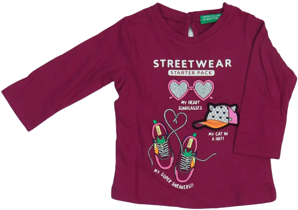 Rózsaszín Benetton Hosszú ujjú felső EU 68 / UK 3-6 hónap / US 3-6 hónap