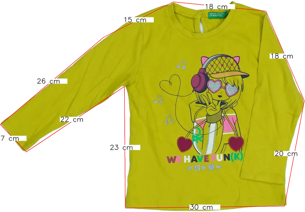 Sárga Benetton Hosszú ujjú felső EU 92 / UK 2 év / US 2T