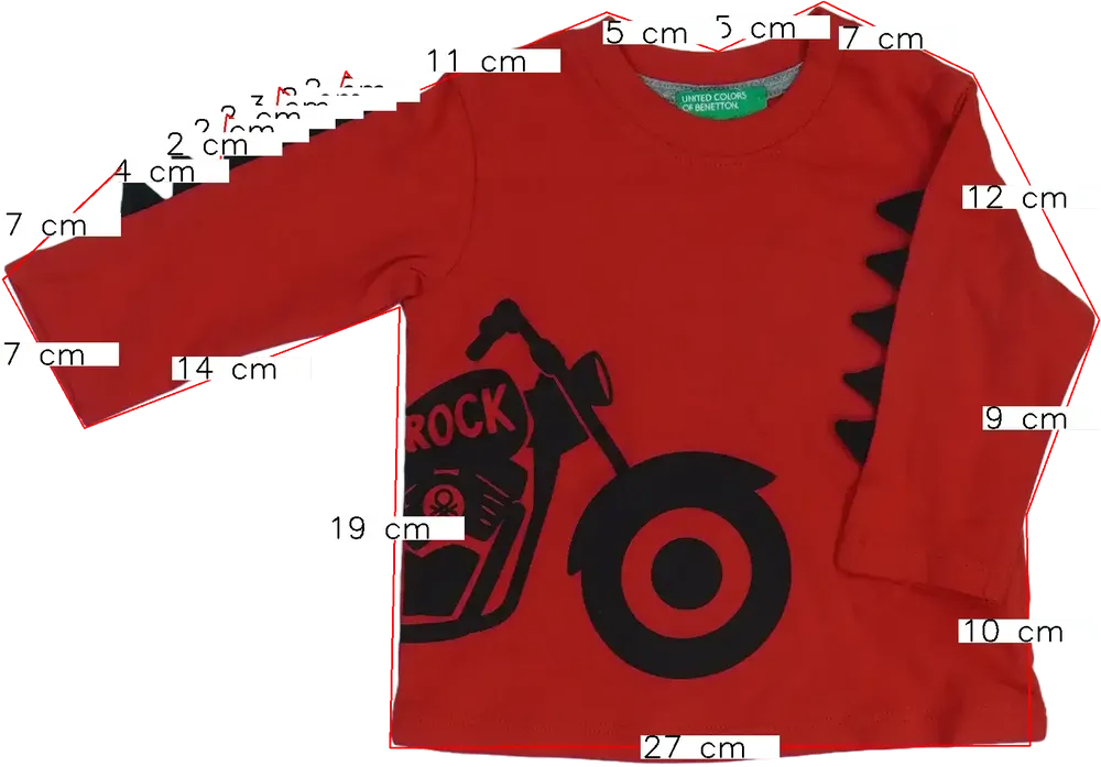 Piros Benetton Hosszú ujjú felső EU 68 / UK 3-6 hónap / US 3-6 hónap