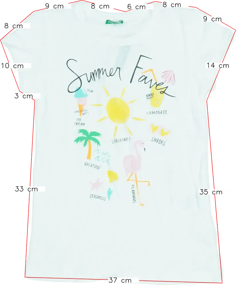 Fehér Benetton Póló EU 128 / UK 8 év / US 8 év/M