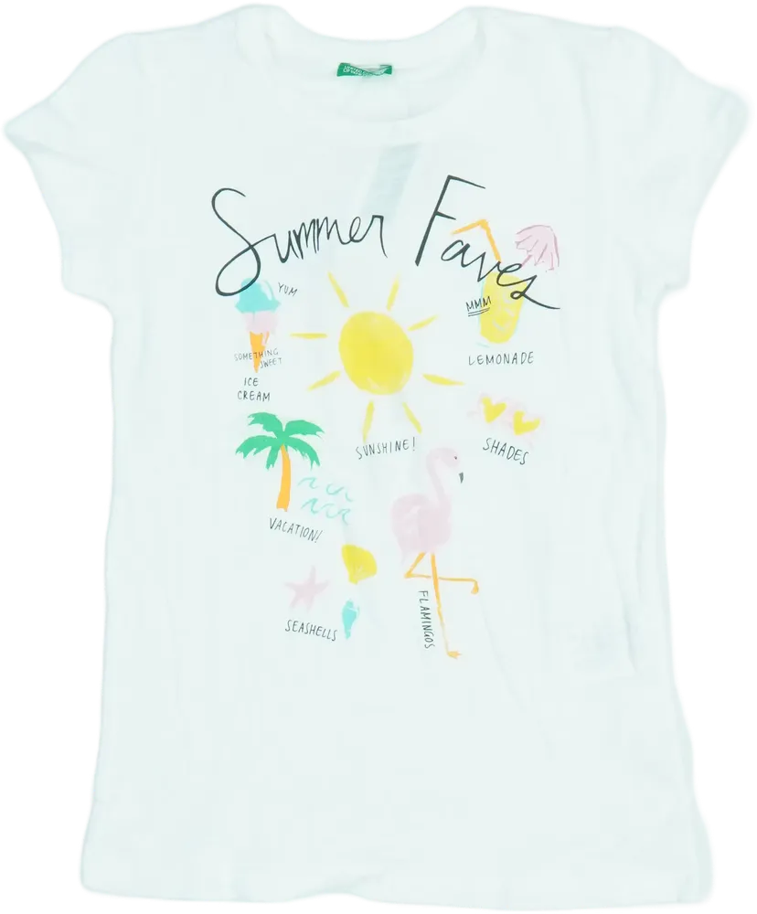 Fehér Benetton Póló EU 128 / UK 8 év / US 8 év/M