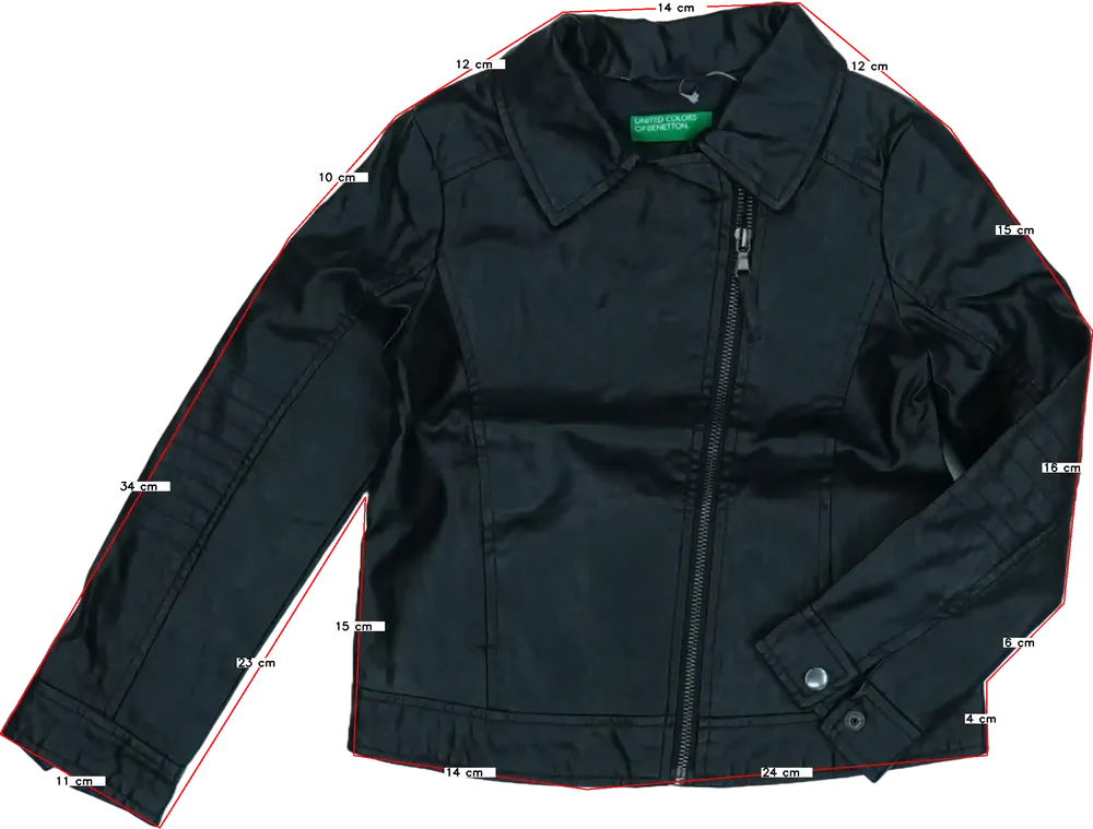 Fekete Benetton Bőrkabát EU 122 / UK 7 év / US 7 év/M