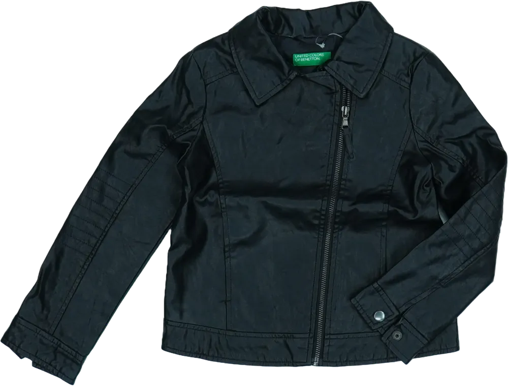 Fekete Benetton Bőrkabát EU 122 / UK 7 év / US 7 év/M