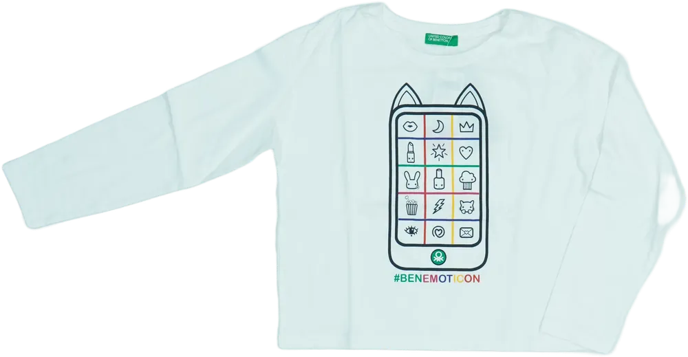 Fehér Benetton Hosszú ujjú felső EU 122 / UK 7 év / US 7 év/M