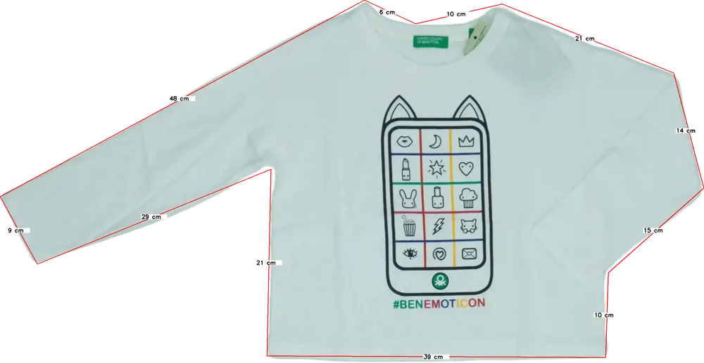 Fehér Benetton Hosszú ujjú felső EU 110 / UK 5 év / US 5 év/XS