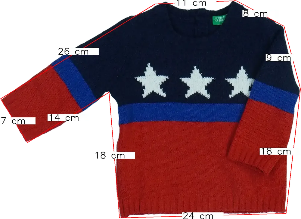 Piros Benetton Kötött pulcsi EU 68 / UK 3-6 hónap / US 3-6 hónap