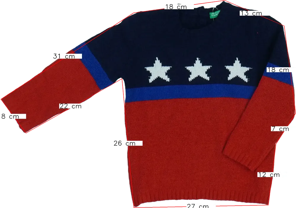 Piros Benetton Kötött pulcsi EU 92 / UK 2 év / US 2T