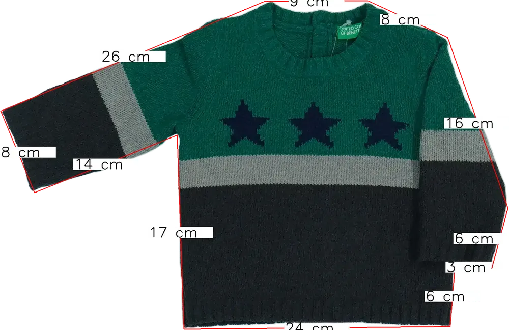 Zöld Benetton Kötött pulcsi EU 68 / UK 3-6 hónap / US 3-6 hónap