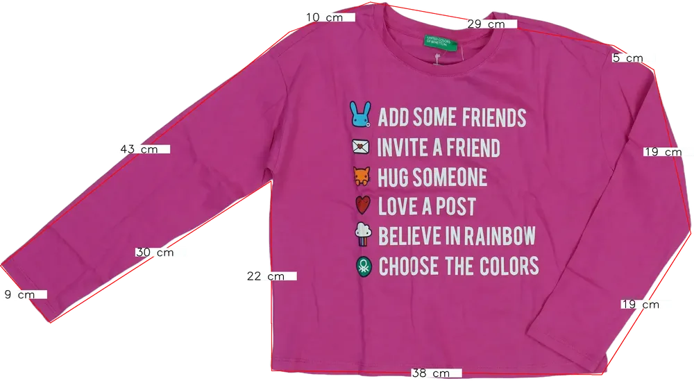 Rózsaszín Benetton Hosszú ujjú felső EU 128 / UK 8 év / US 8 év/M