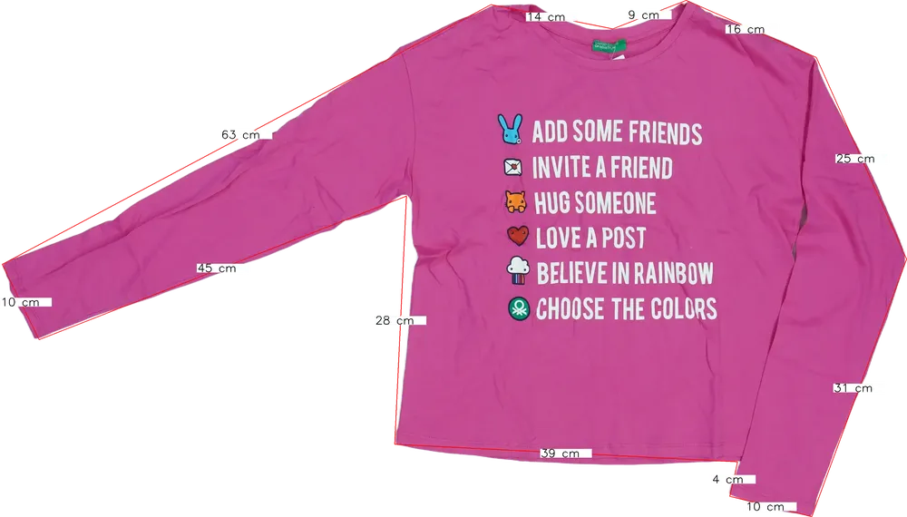 Rózsaszín Benetton Hosszú ujjú felső EU 170 / UK 15 év / US XL