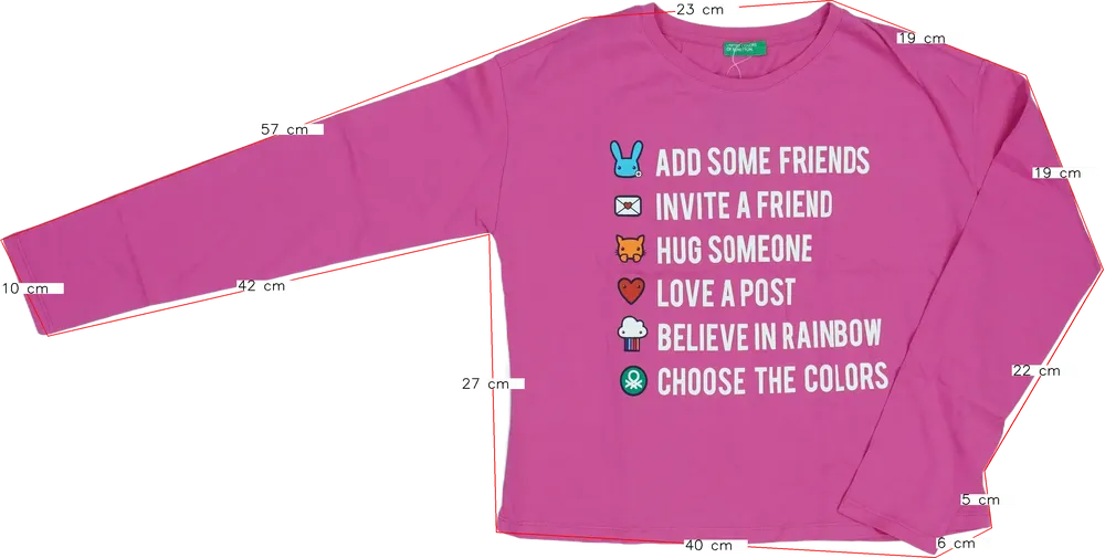 Rózsaszín Benetton Hosszú ujjú felső EU 158 / UK 13 év / US 14 év/XL