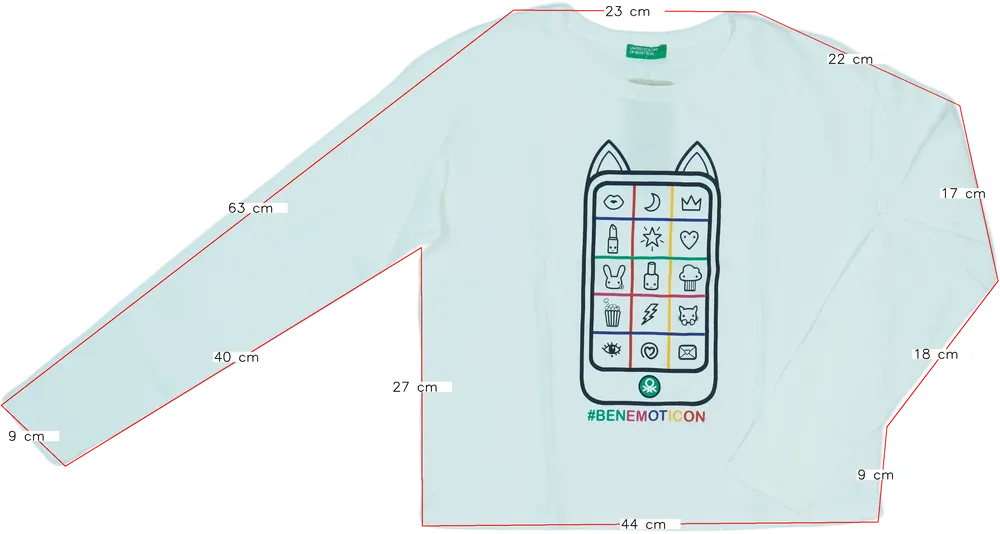 Fehér Benetton Hosszú ujjú felső EU 158 / UK 13 év / US 14 év/XL