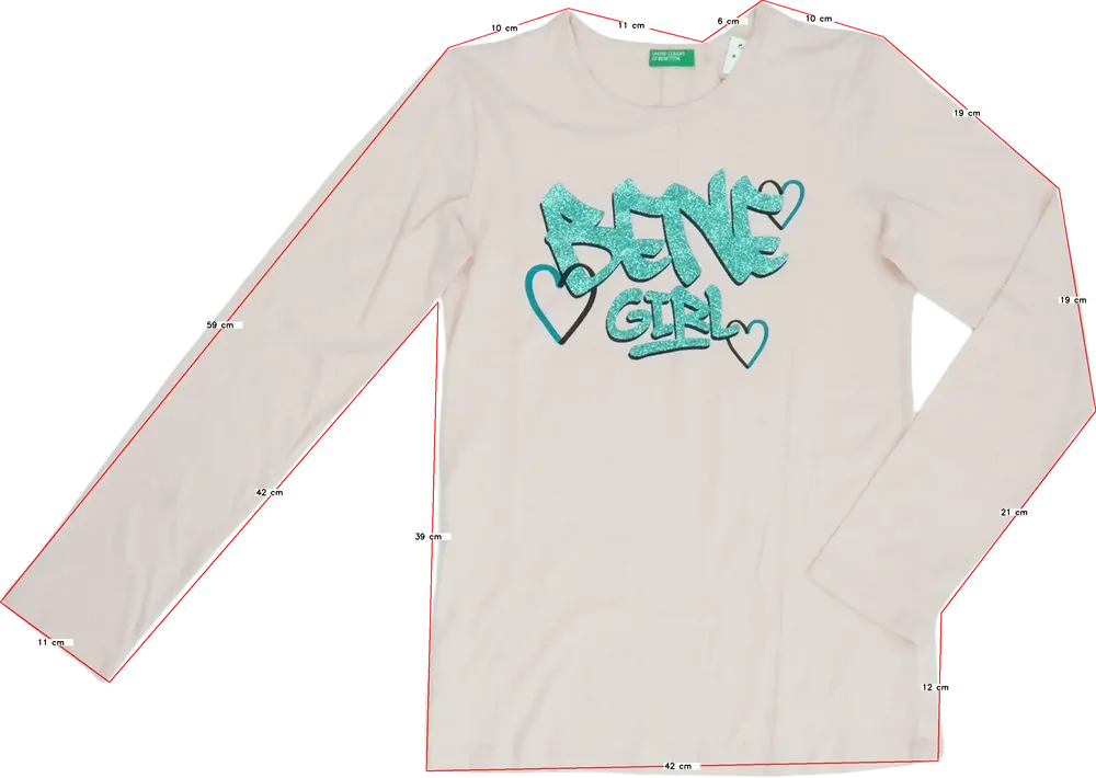 Rózsaszín Benetton Hosszú ujjú felső EU 158 / UK 13 év / US 14 év/XL