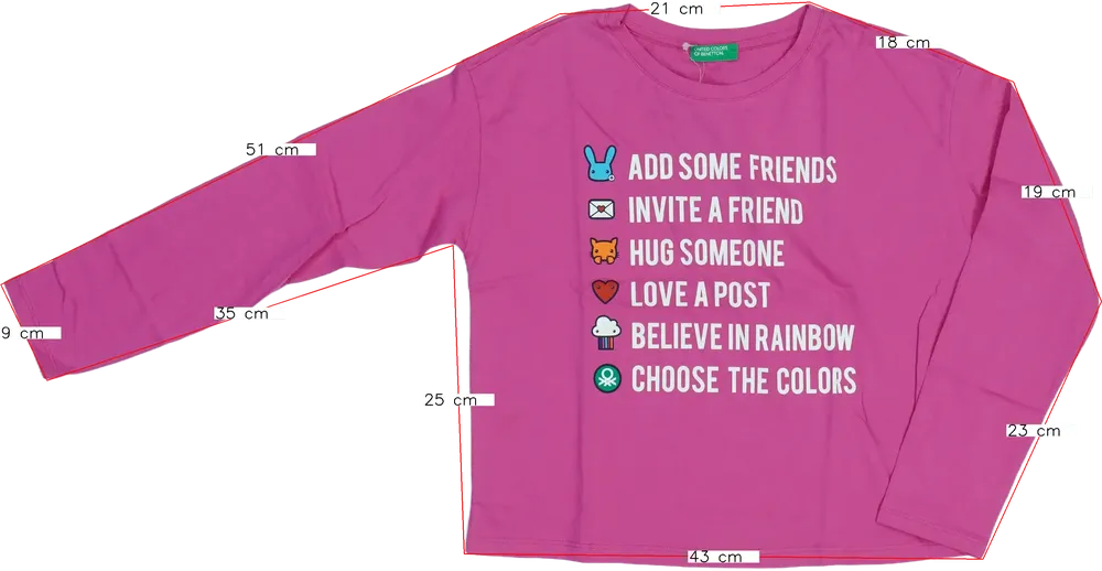 Rózsaszín Benetton Hosszú ujjú felső EU 140 / UK 10 év / US 10 év/L