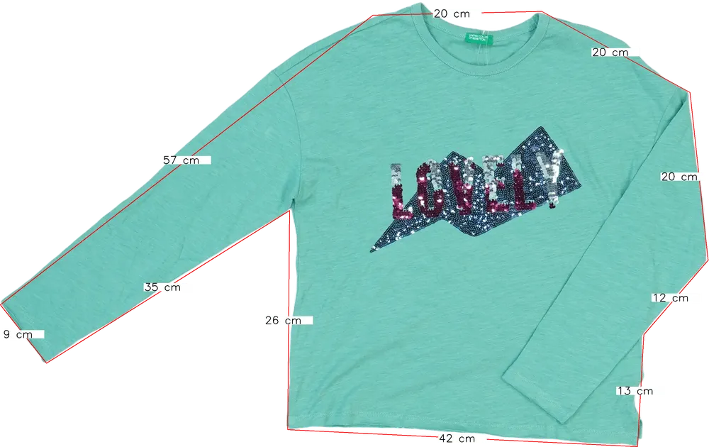 Zöld Benetton Hosszú ujjú felső EU 152 / UK 12 év / US 12 év/L