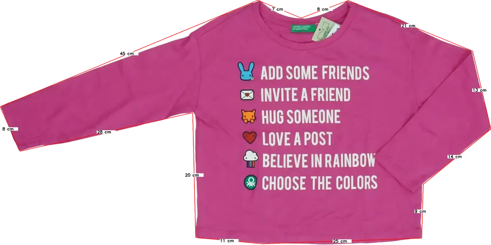 Rózsaszín Benetton Hosszú ujjú felső EU 110 / UK 5 év / US 5 év/XS