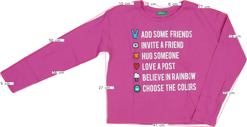 Rózsaszín Benetton Hosszú ujjú felső EU 152 / UK 12 év / US 12 év/L