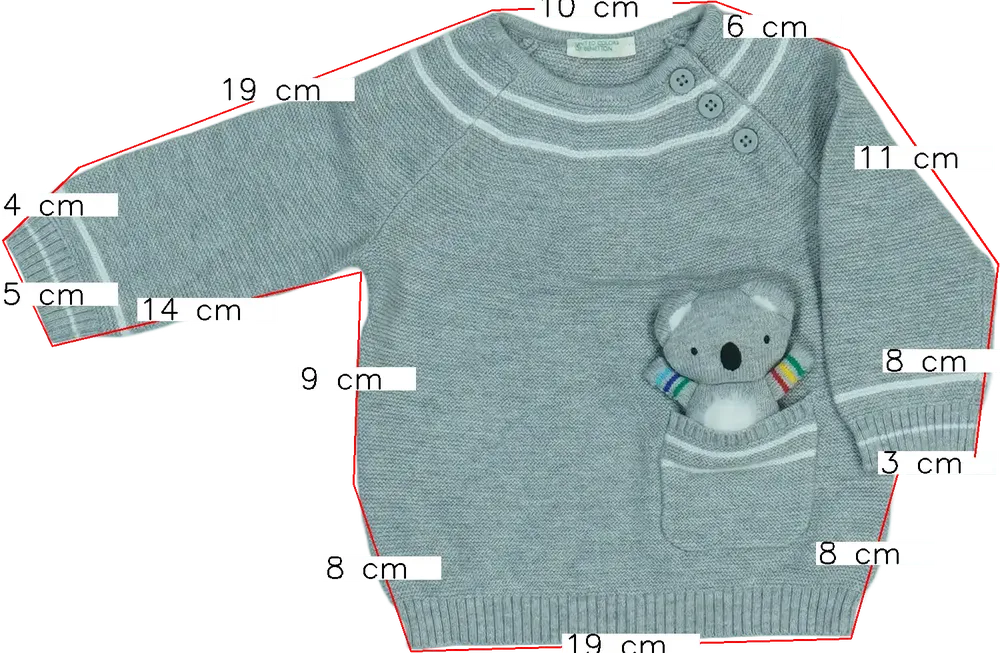 Szürke Benetton Kötött pulcsi EU 68 / UK 3-6 hónap / US 3-6 hónap