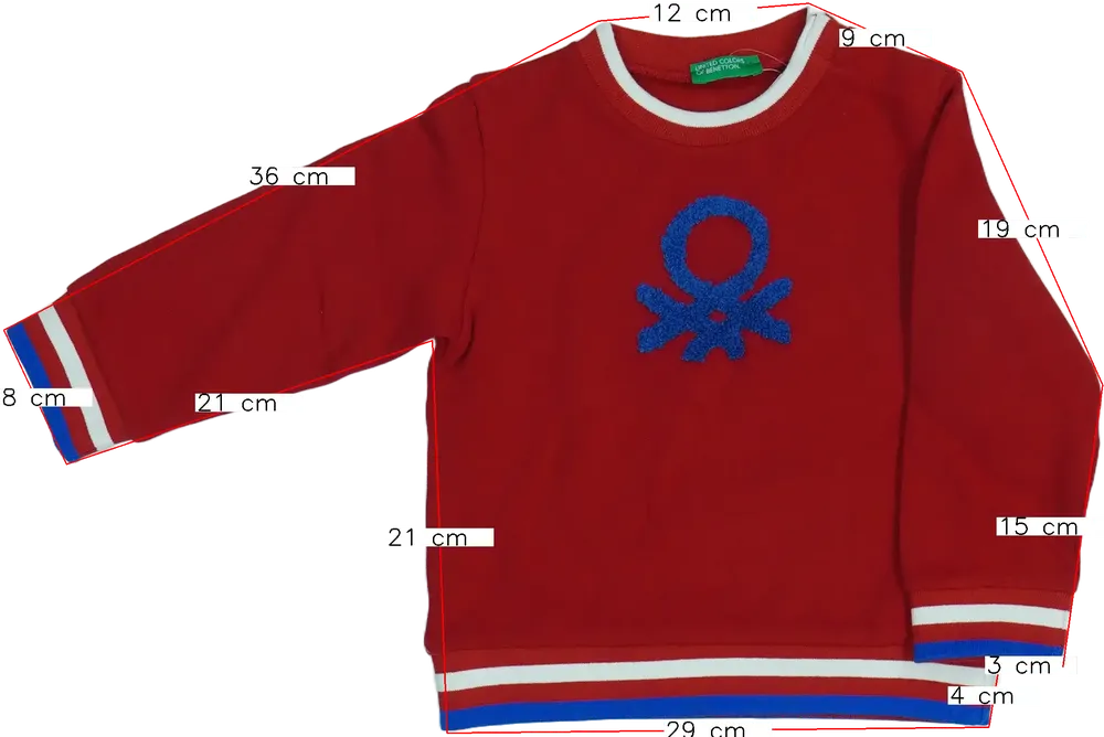 Piros Benetton Pulóver EU 92 / UK 2 év / US 2T