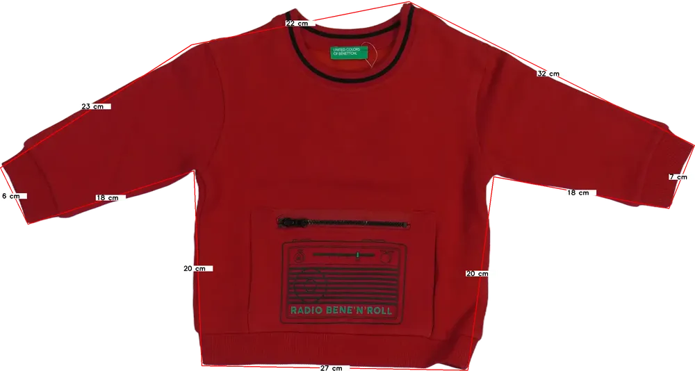 Piros Benetton Pulóver EU 86 / UK 12-18 hónap / US 18 hónap