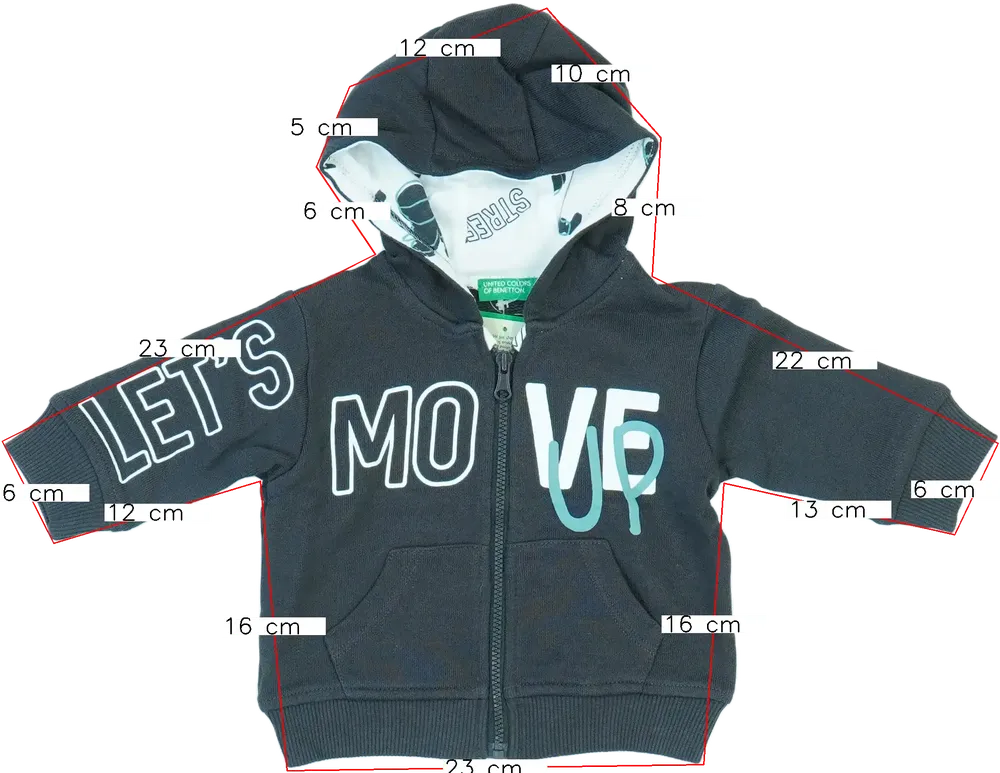 Fekete Benetton Kapucnis pulóver EU 68 / UK 3-6 hónap / US 3-6 hónap