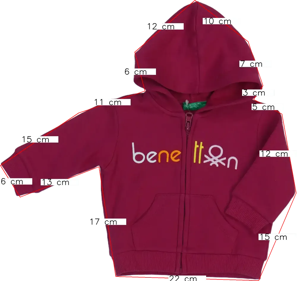 Bordó Benetton Kapucnis pulóver EU 68 / UK 3-6 hónap / US 3-6 hónap