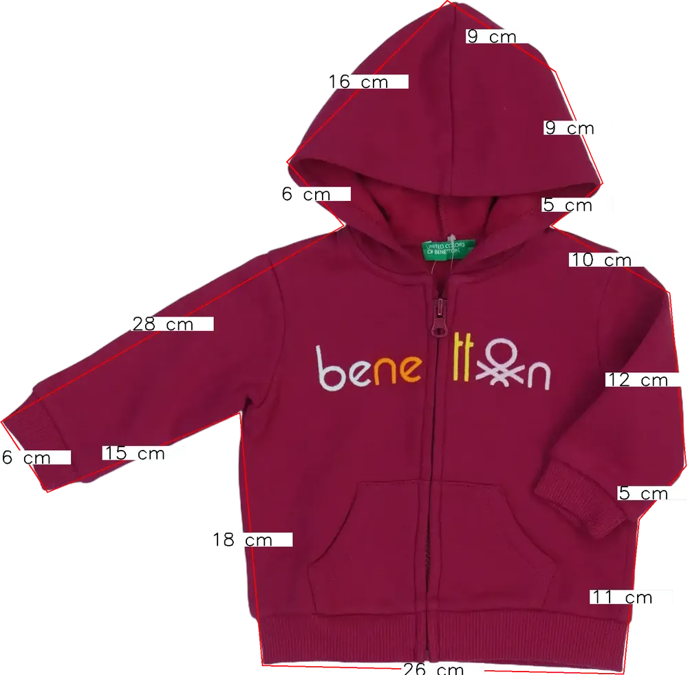 Rózsaszín Benetton Kapucnis pulóver EU 74 / UK 6-9 hónap / US 6-9 hónap
