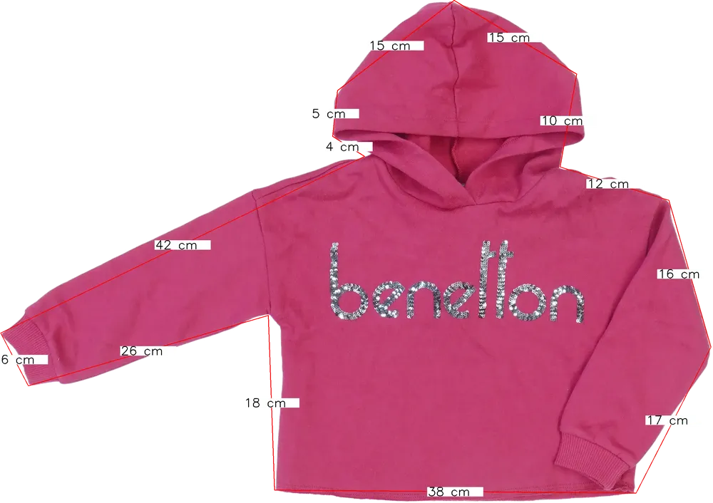 Rózsaszín Benetton Kapucnis pulóver EU 110 / UK 5 év / US 5 év/XS