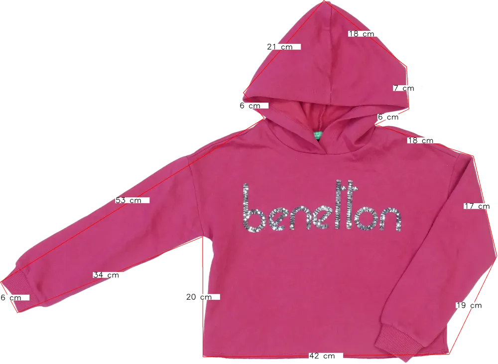 Rózsaszín Benetton Kapucnis pulóver EU 128 / UK 8 év / US 8 év/M