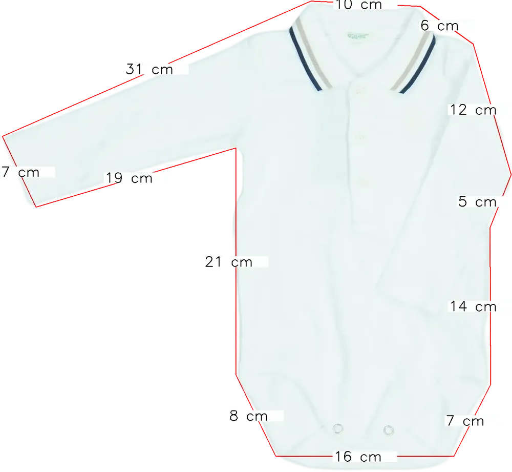 Fehér Benetton Hosszú ujjú body EU 74 / UK 6-9 hónap / US 6-9 hónap