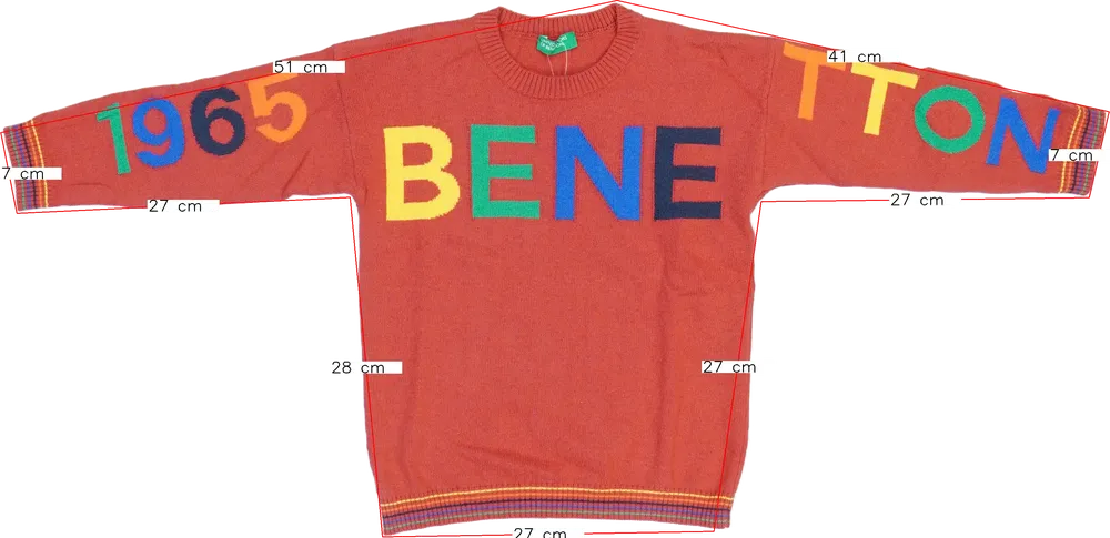 Piros Benetton Pulóver EU 104 / UK 4 év / US 4T/XS