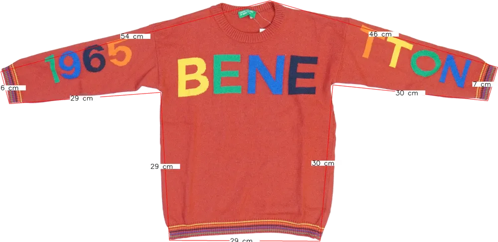 Piros Benetton Pulóver EU 110 / UK 5 év / US 5 év/XS