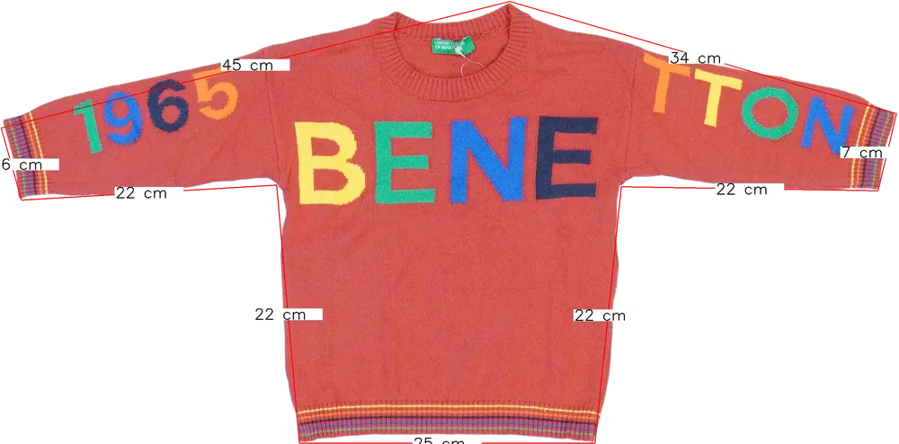 Piros Benetton Pulóver EU 86 / UK 12-18 hónap / US 18 hónap