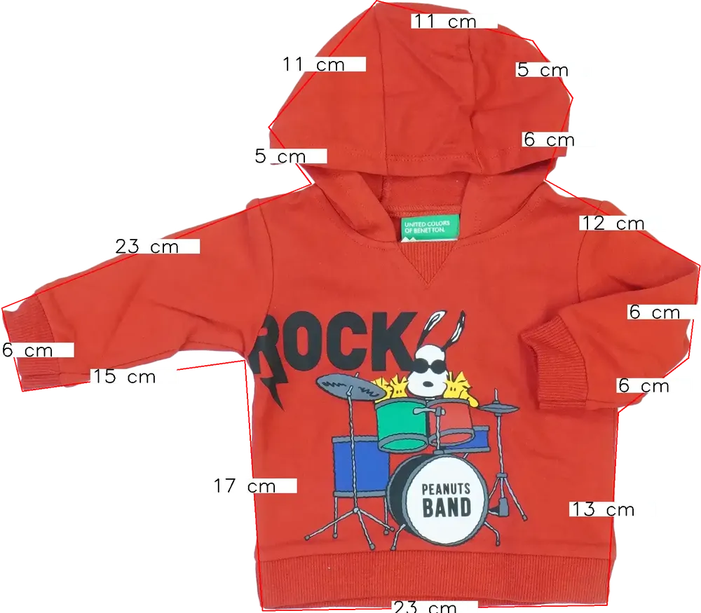 Piros Benetton Kapucnis pulóver EU 68 / UK 3-6 hónap / US 3-6 hónap