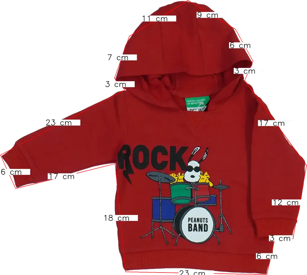 Piros Benetton Kapucnis pulóver EU 74 / UK 6-9 hónap / US 6-9 hónap