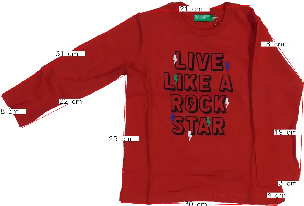 Piros Benetton Hosszú ujjú felső EU 92 / UK 2 év / US 2T