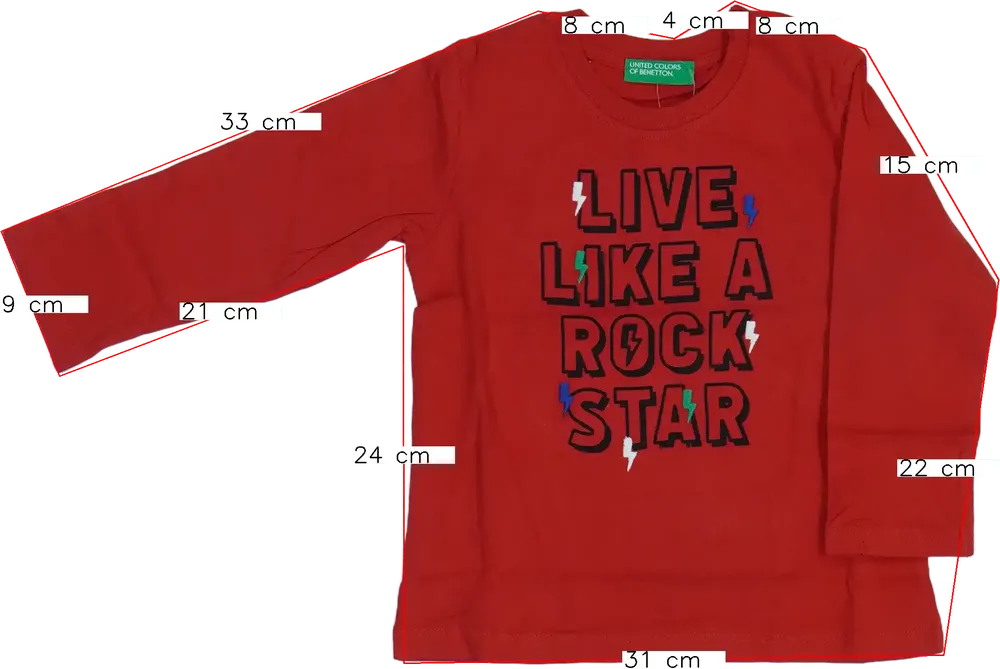 Piros Benetton Hosszú ujjú felső EU 86 / UK 12-18 hónap / US 18 hónap