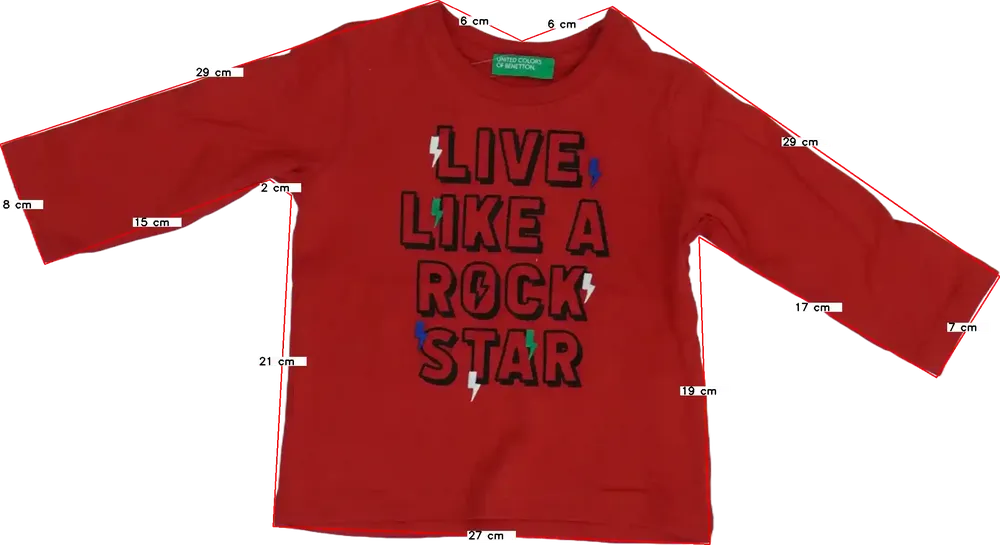 Piros Benetton Hosszú ujjú felső EU 74 / UK 6-9 hónap / US 6-9 hónap