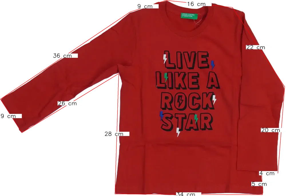 Piros Benetton Hosszú ujjú felső EU 104 / UK 4 év / US 4T/XS